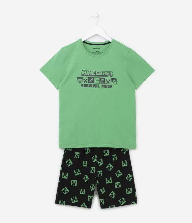 Conjunto Pijama Verde e Preto Minecraft