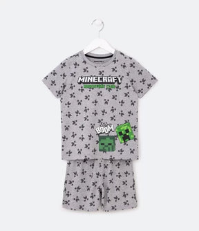 Conjunto Pijama Cinza Creeper Minecraft