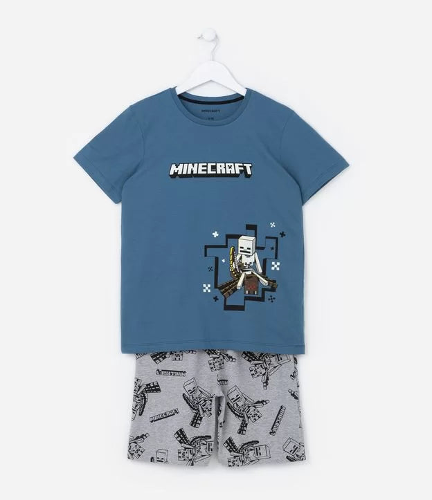 Conjunto Pijama Azul e Branco Mob Minecraft