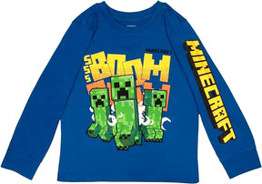 Camisa Manga Comprida Azul Creeper Minecraft