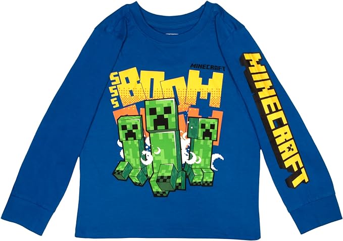 Camisa Manga Comprida Azul Creeper Minecraft