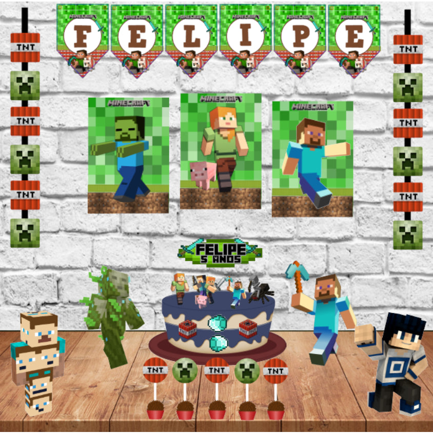 Kit Completo Personalizado Decoração Festa Minecraft