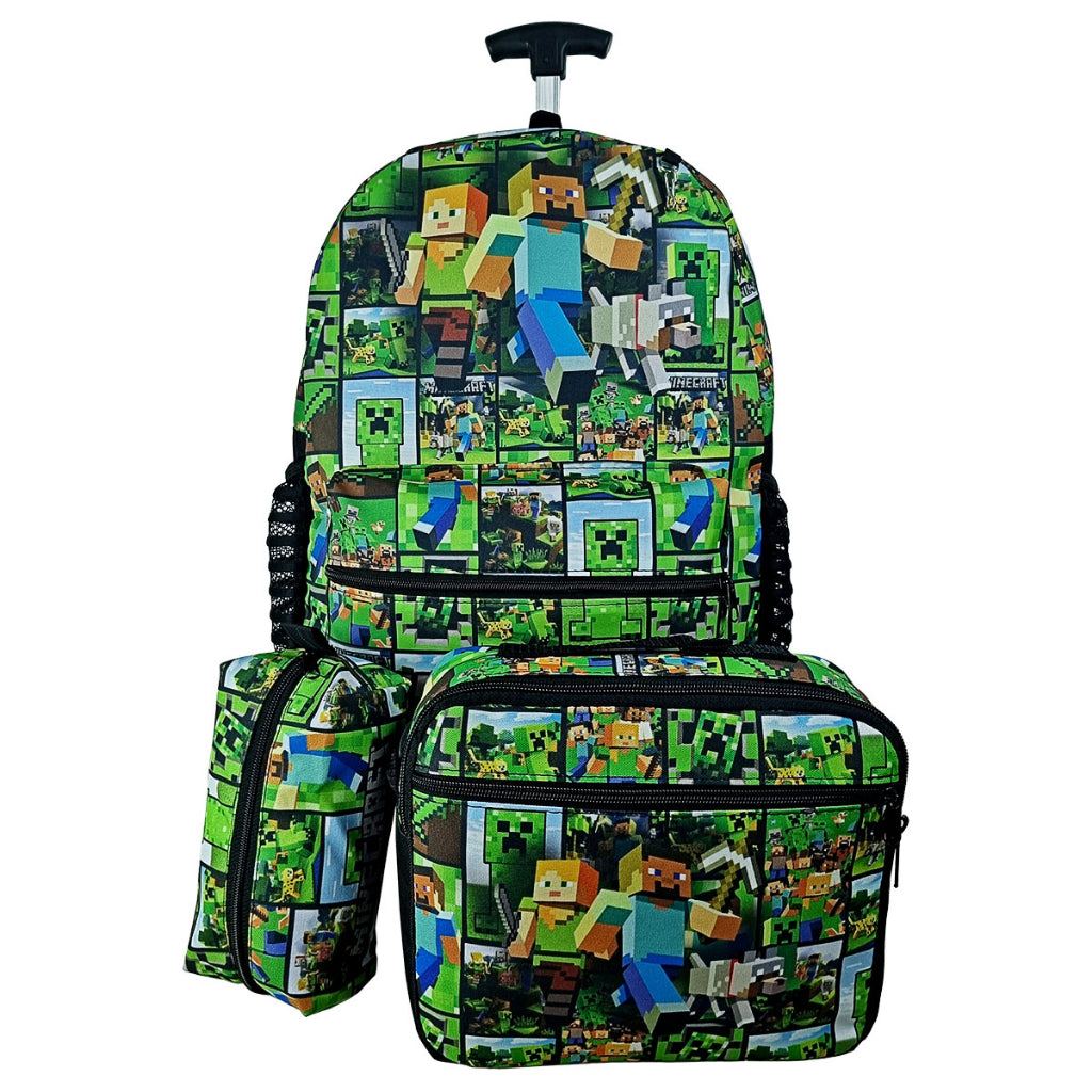 Kit Escolar Minecraft Mochila de Rodinhas