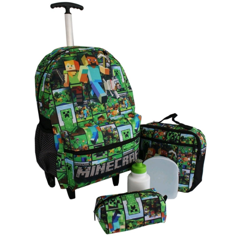 Kit Escolar Minecraft Mochila de Rodinhas