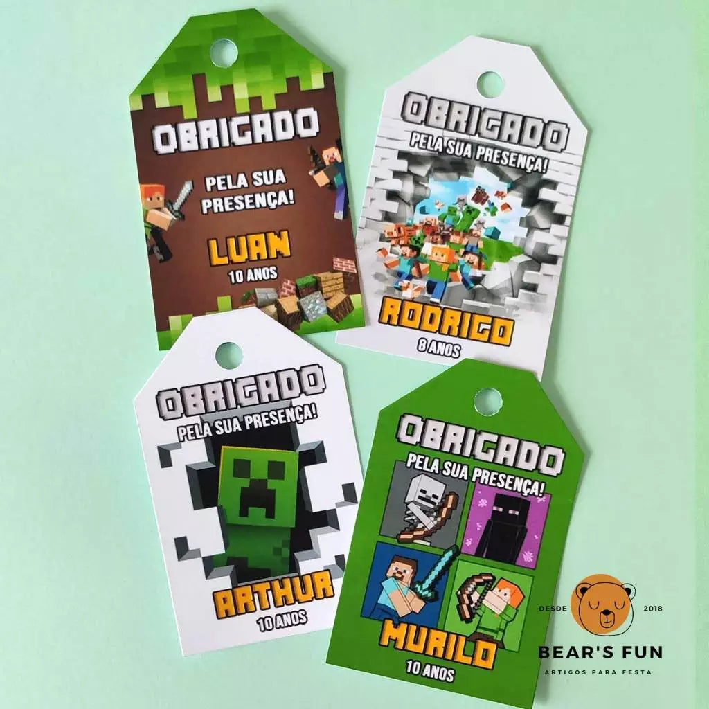 Tags Minecraft para Lembrançinhas