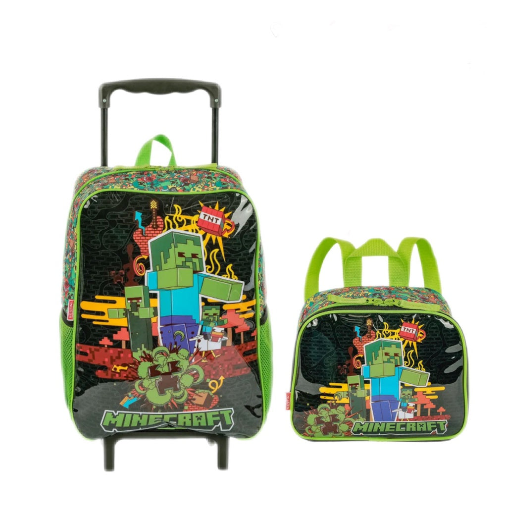 Kit Escolar Minecraft Mobs Mochila de Rodinhas